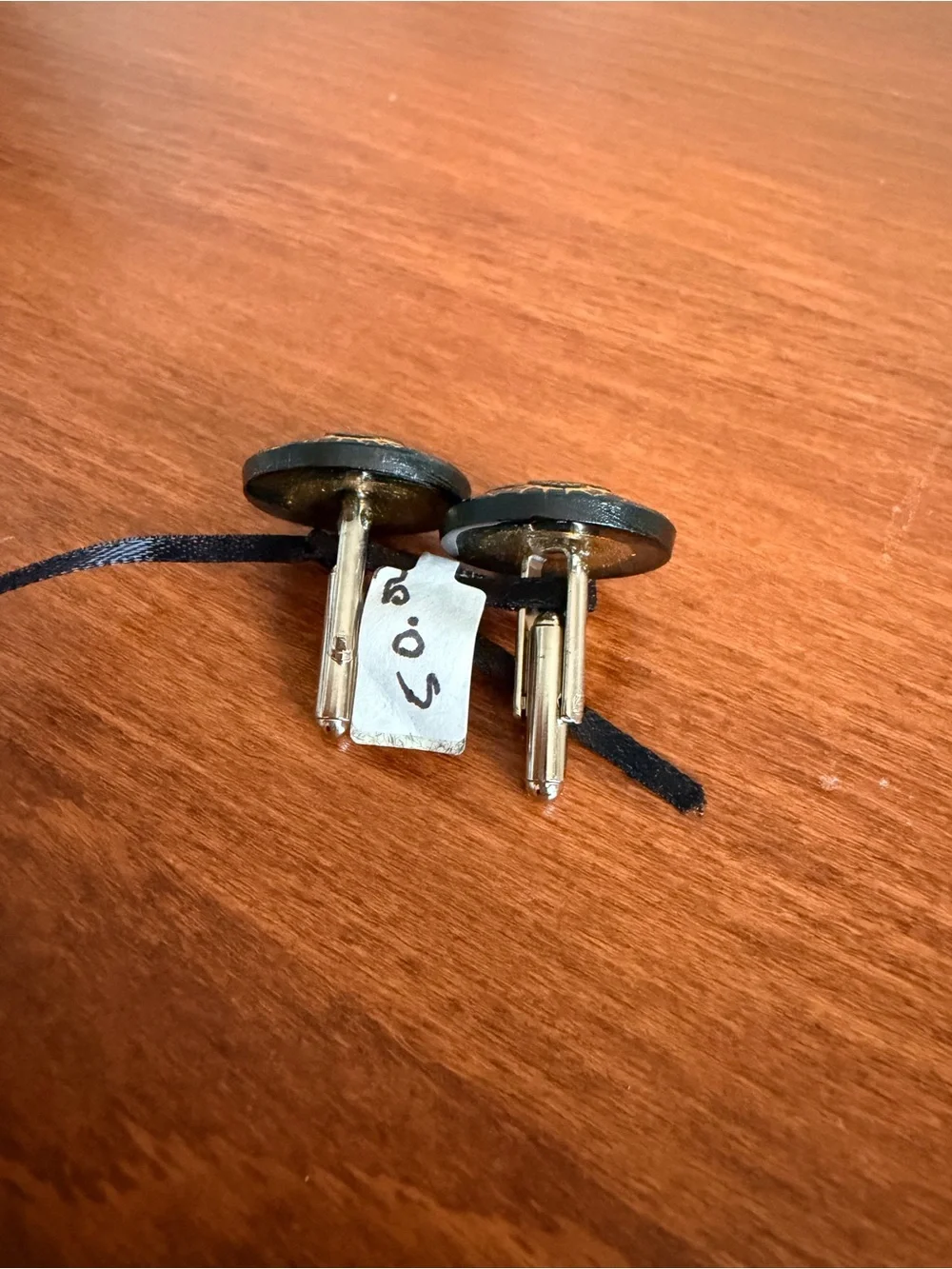 Gold and Black Iridescent  Paisley Round Cuff Links